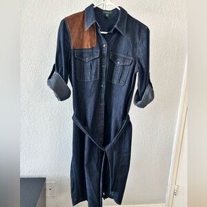 Lauren Ralph Lauren Denim Shirt Dress with Brown Accent